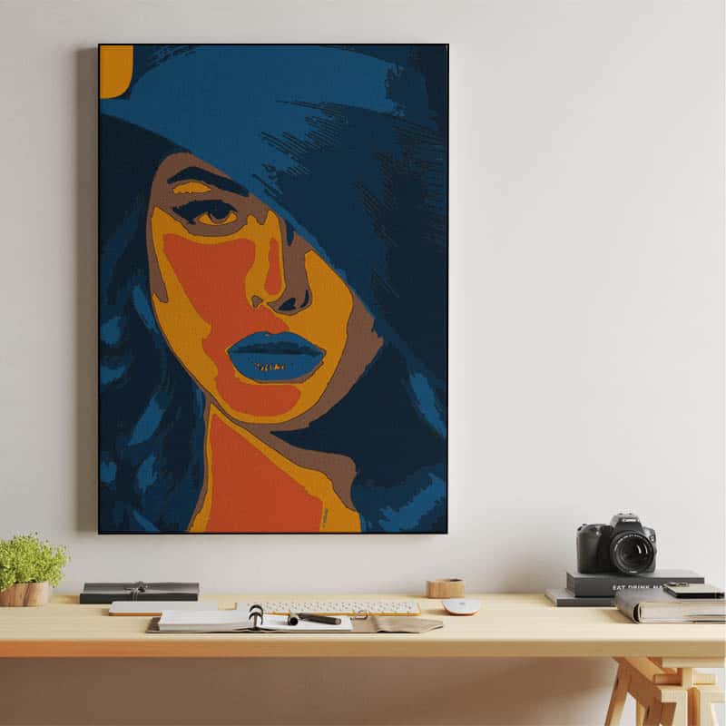 portrait illustration of a woman with blue hair and blue lipstick, colorful wall art thumbnail 2