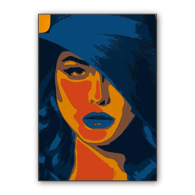 portrait illustration of a woman with blue hair and blue lipstick, colorful wall art thumbnail 1