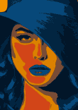 portrait illustration of a woman with blue hair and blue lipstick, colorful wall art thumbnail 5