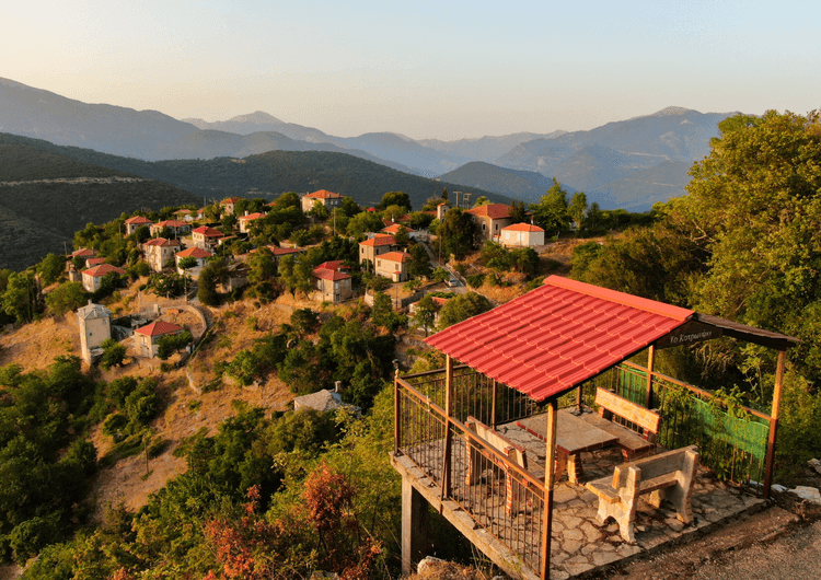 Village and observatory at sunset preview