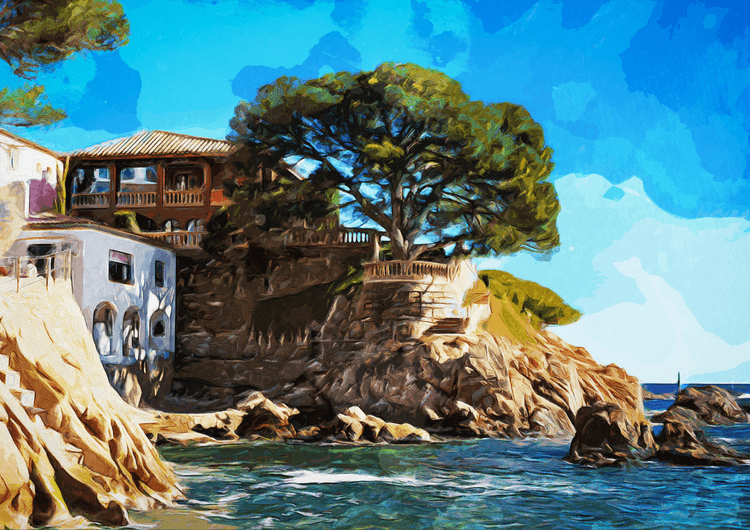 Fornells cove, edited in watercolor preview