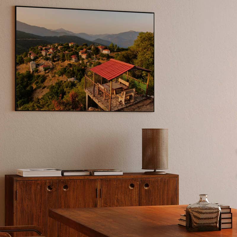 Village and observatory at sunset preview