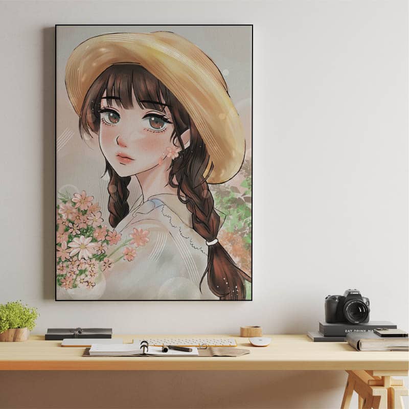 Beoutiful anime girl , spring flowers preview