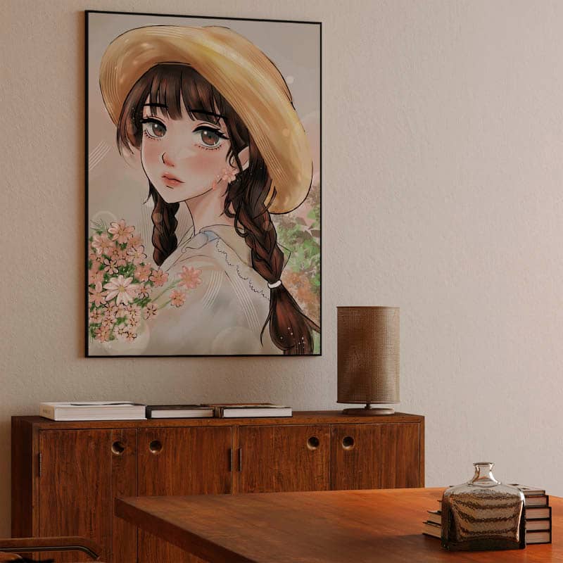 Beoutiful anime girl , spring flowers preview