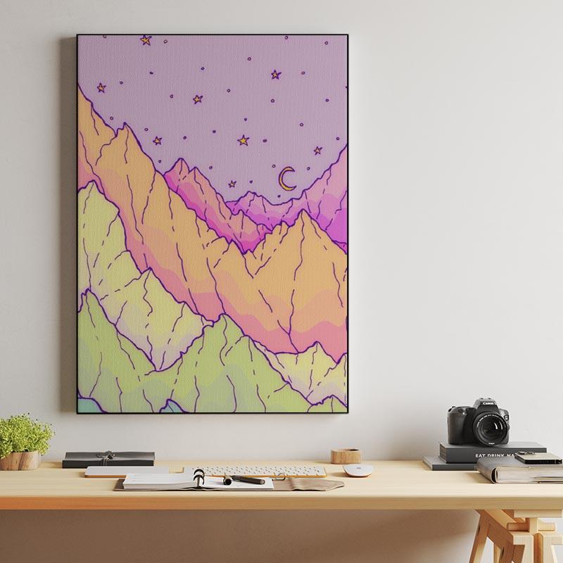 A pastel mountain range