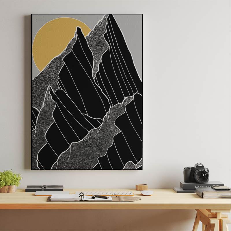 The dark peaks under the golden sun