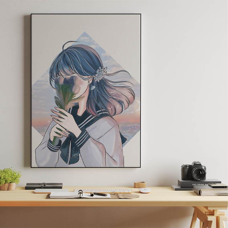 Anime girl, in the sea