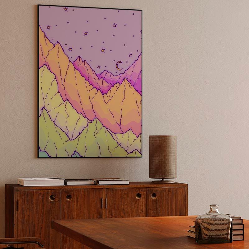 A pastel mountain range