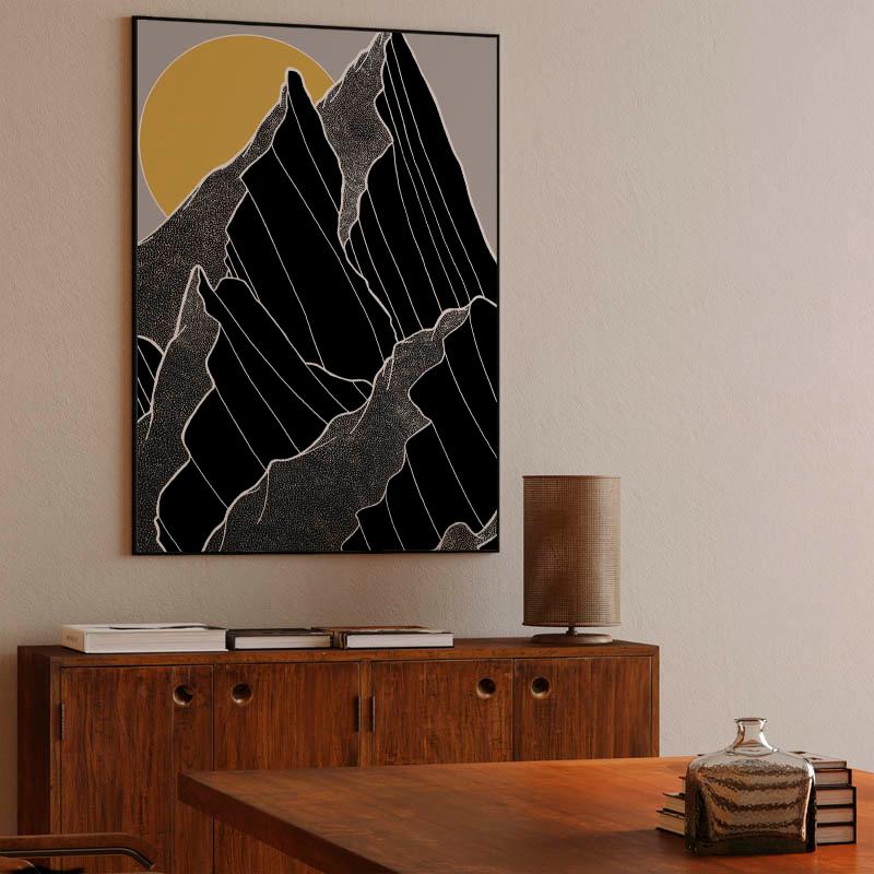 The dark peaks under the golden sun