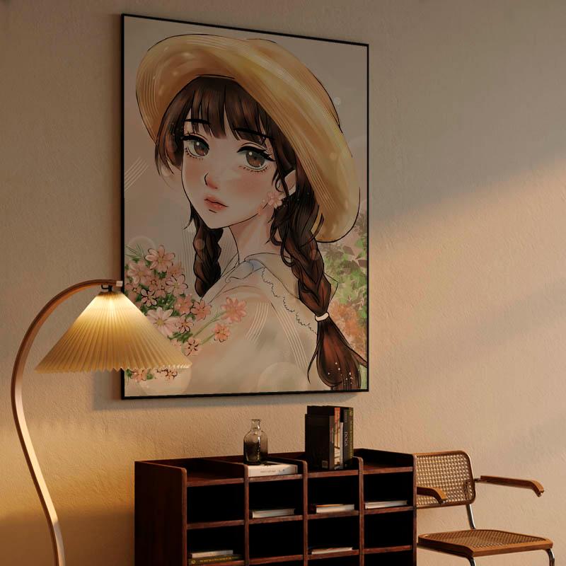 Beoutiful anime girl , spring flowers