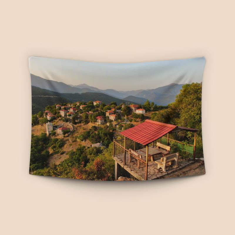 Village and observatory at sunset