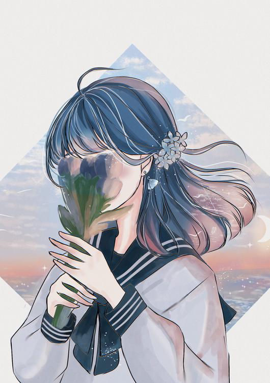 Anime girl, in the sea