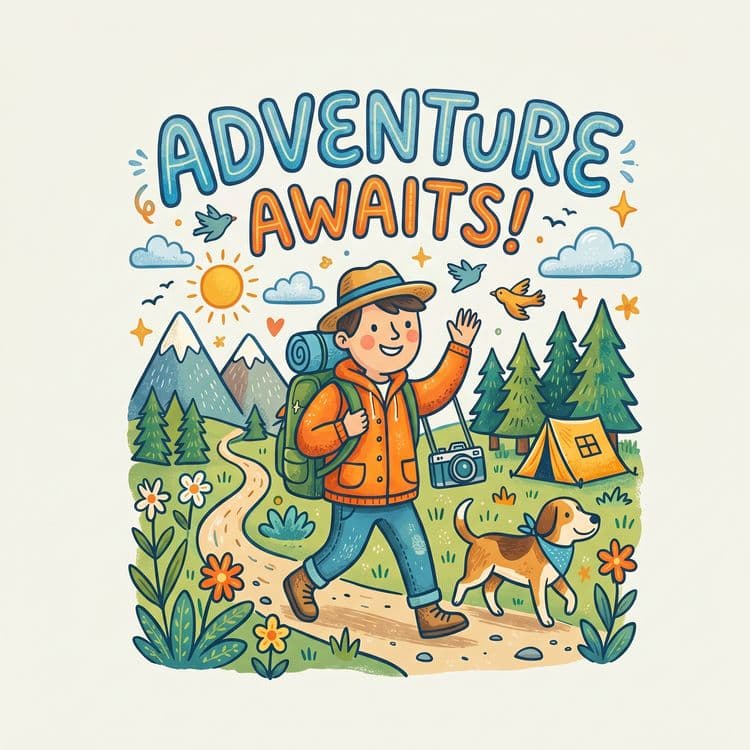 Adventure Awaits Hiking Illustration