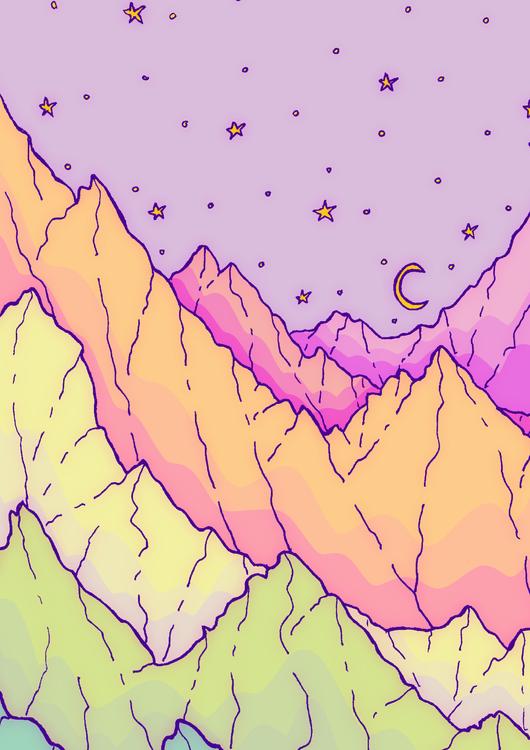 A pastel mountain range