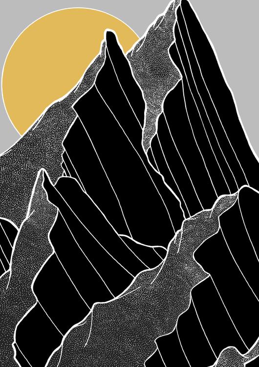 The dark peaks under the golden sun