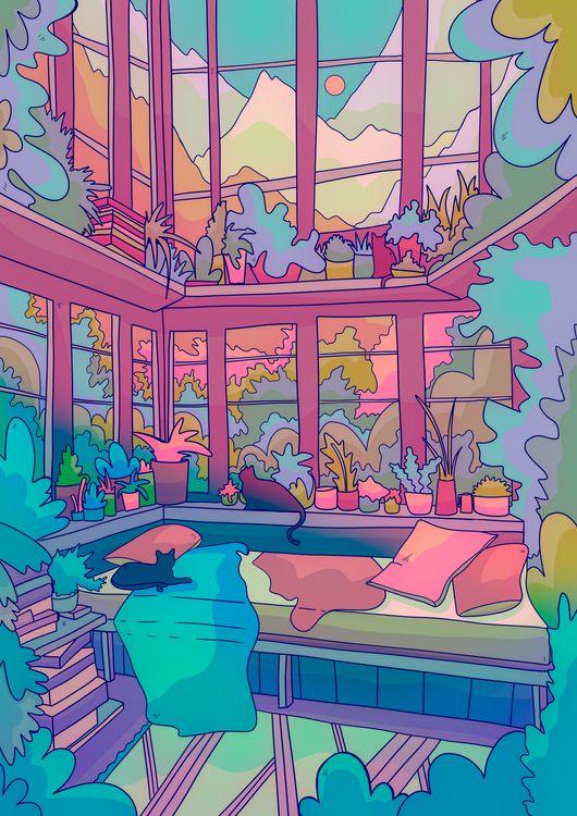 Room of cats and nature