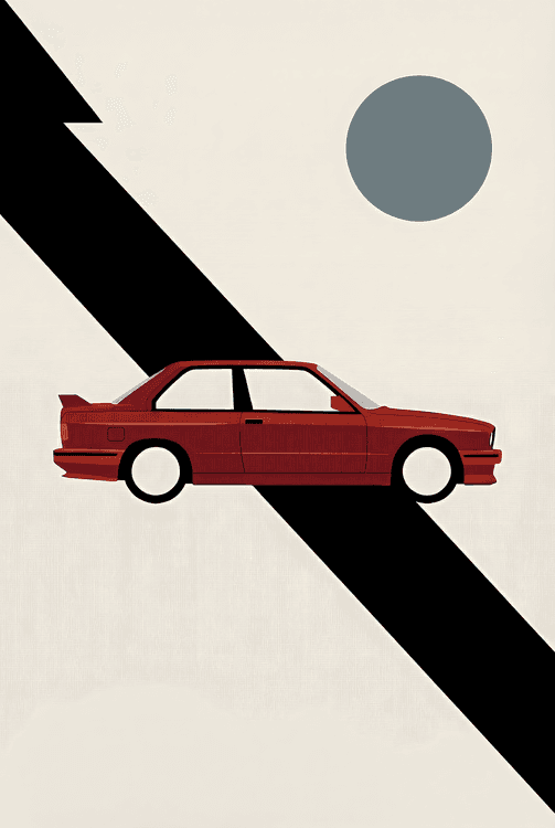 Red BMW E30 M3 Minimalist Graphic