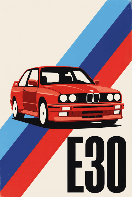 BMW E30 Red Vector Poster