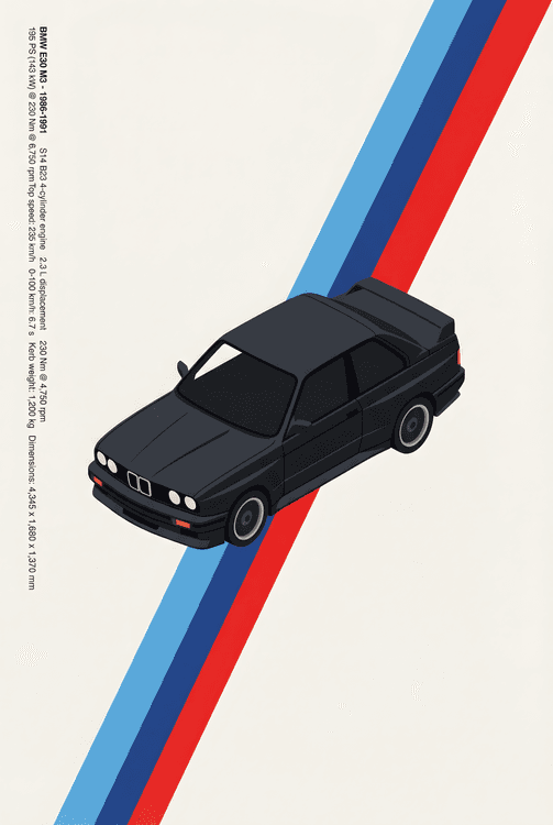 BMW E30 M3 Isometric Specs Poster