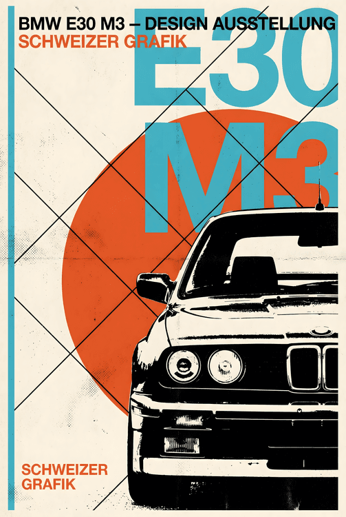 BMW E30 M3 Swiss Style Poster