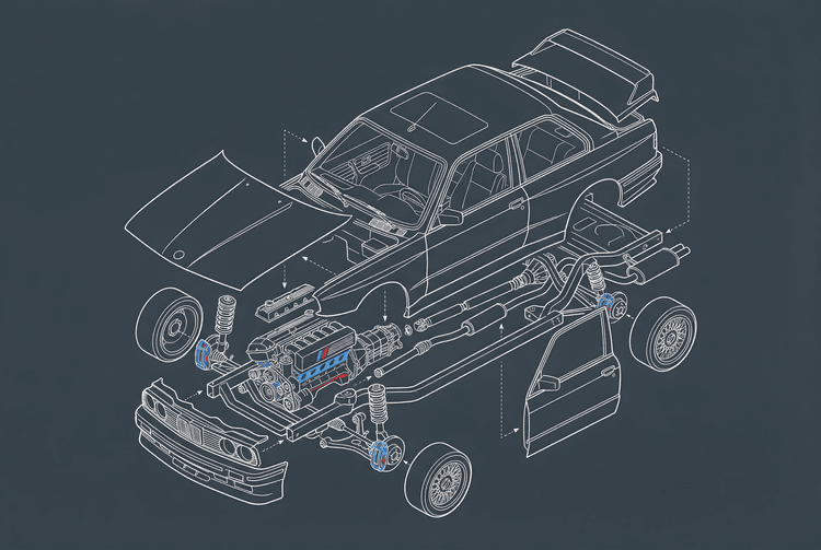 BMW E30 M3 Exploded Technical View