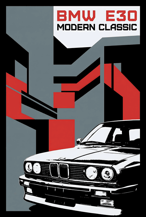 BMW E30 Modern Classic Geometric Poster