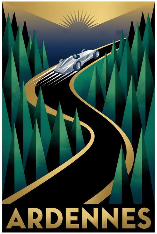 The Silver Arrow of the Ardennes: Vintage Racing Poster