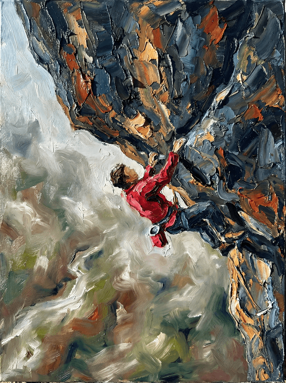 The Ascendant's Resolve: Impasto Rock Climbing