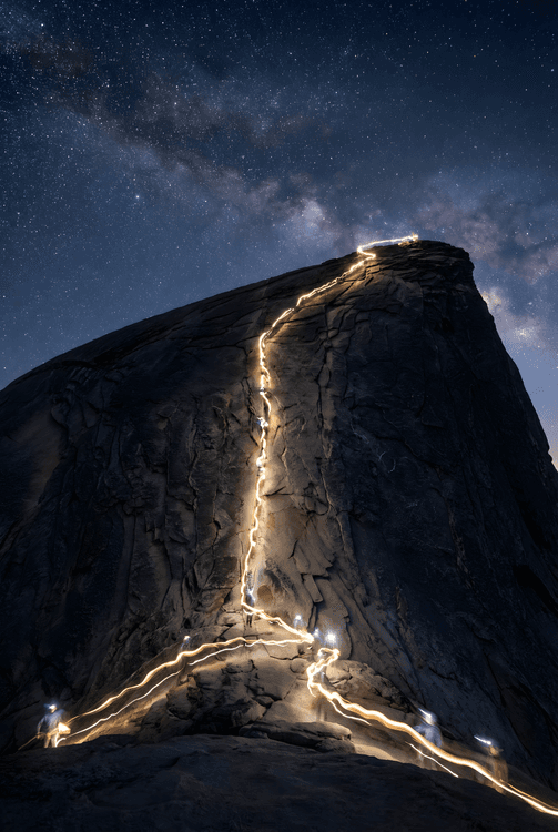 Path of Lights: Milky Way Ascent of Half Dome