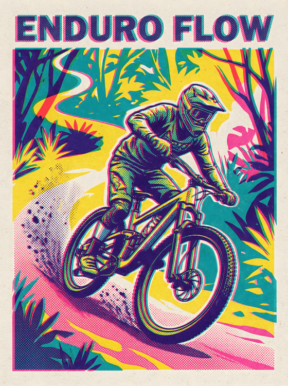 Enduro Flow: Vibrant Mountain Biking Graphic Illustration
