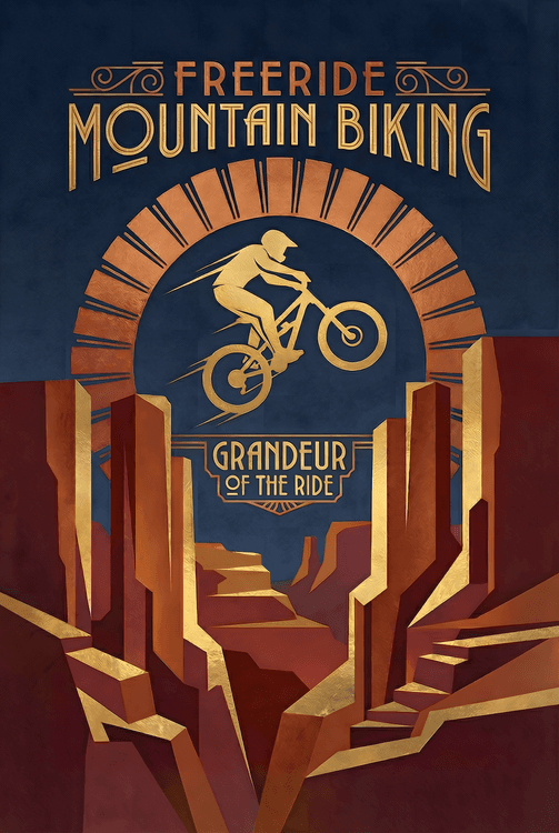 Grandeur of the Ride: Art Deco Mountain Biking Poster