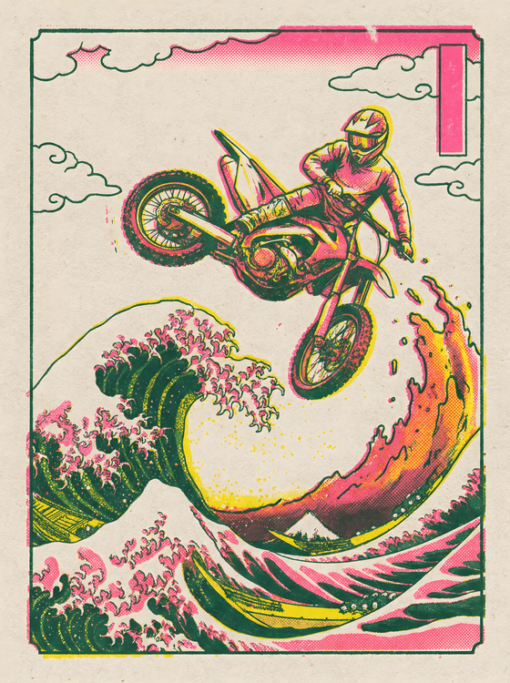 The Great Motocross Wave: Hokusai Inspired Action Art