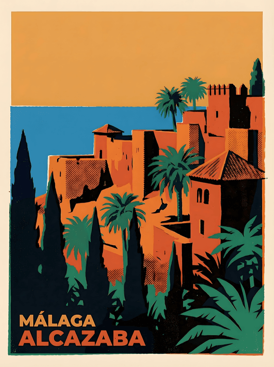 Málaga Alcazaba Vintage Travel Poster