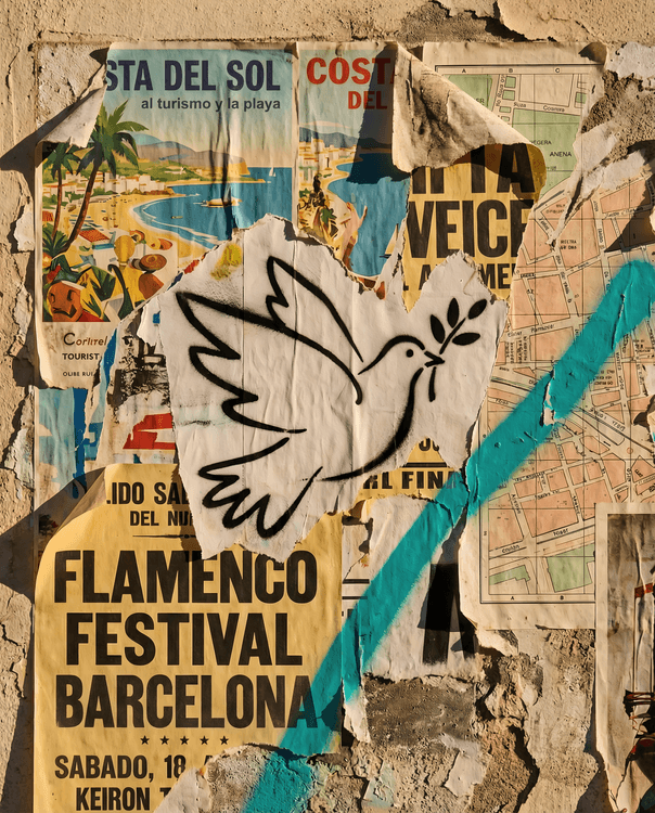 Echoes of Peace: A Spanish Street Art Collage