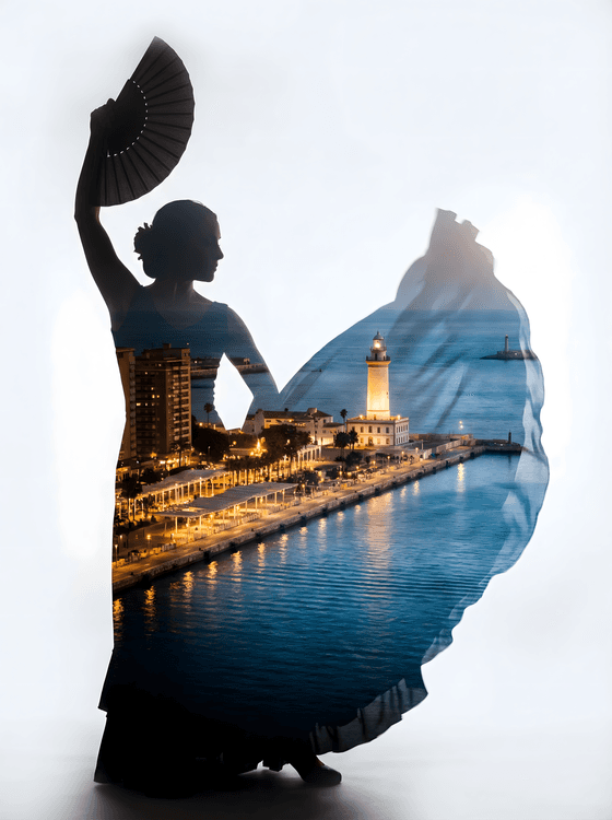 The Dancer's Shore: Málaga Port Double Exposure