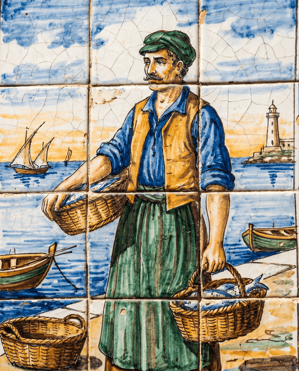 Traditional Fisherman: Andalusian Ceramic Tile Mural