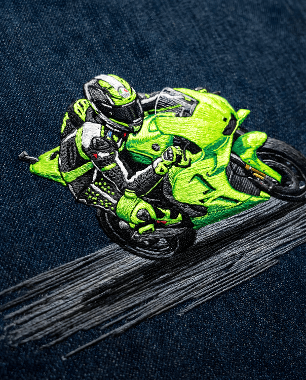 Neon Velocity: Hand-Stitched Sportbike Action