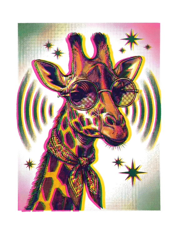 Groovy Neon Giraffe with Sunglasses