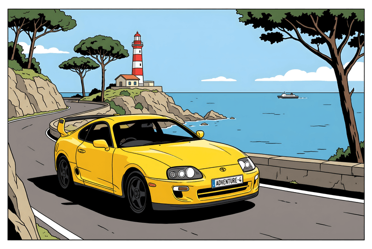 Coastal Adventure: Yellow Supra A80