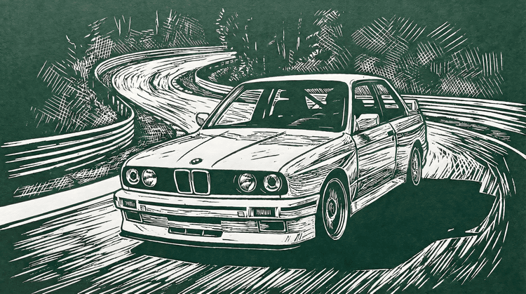 BMW E30 M3: Forest Road Woodcut