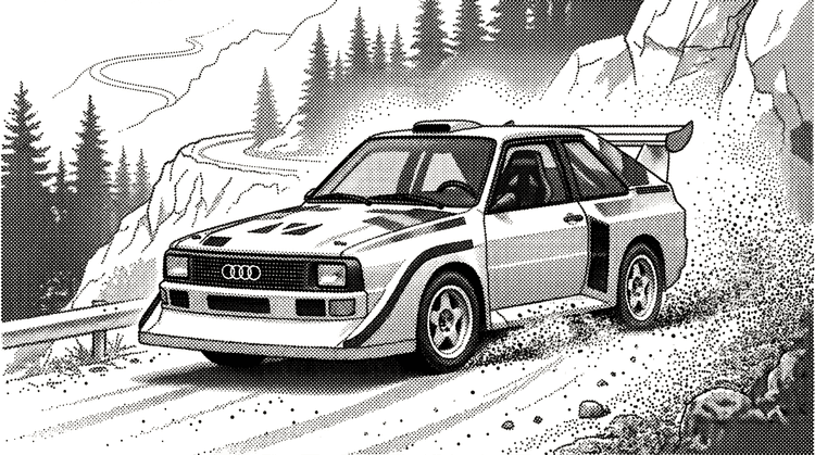 Audi Quattro S1: Retro Halftone Mountain Drift