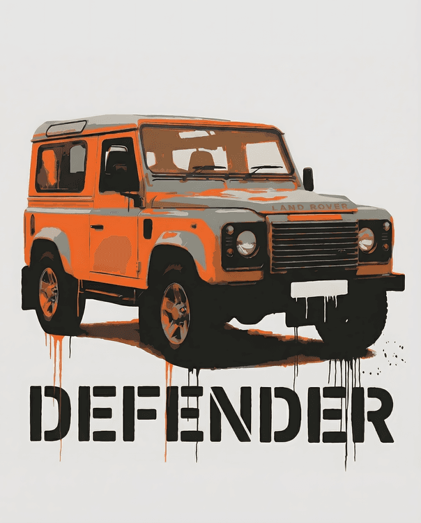 Orange Land Rover Defender Street Art Stencil