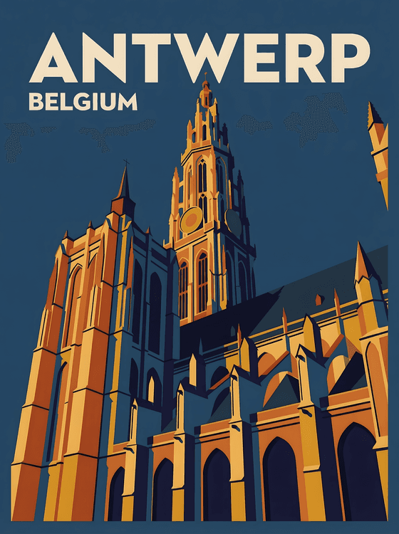 Antwerp Cathedral Retro Travel Poster