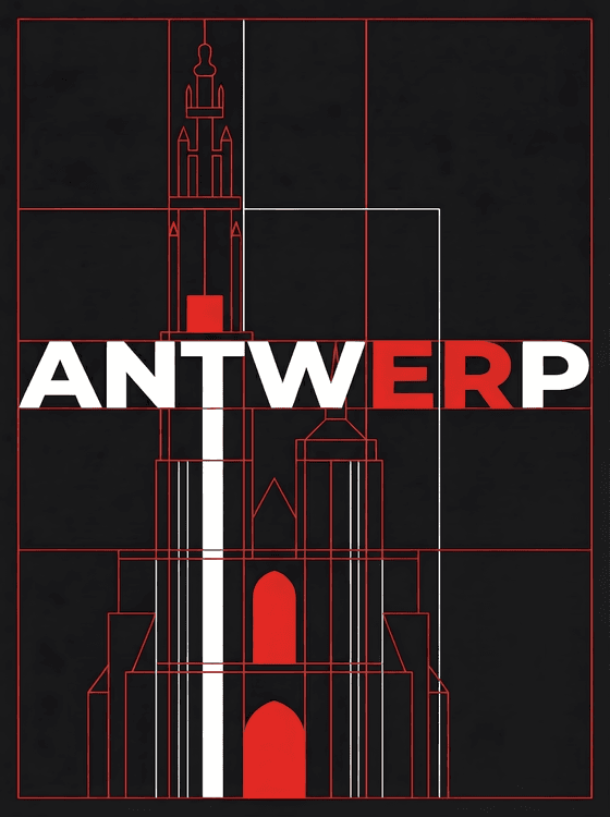 Antwerp Cathedral Geometric Line Art
