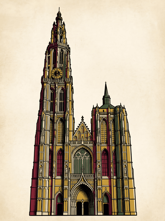Vintage Antwerp Cathedral Illustration