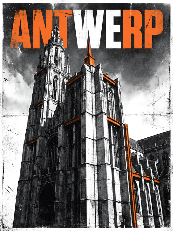 Antwerp Cathedral Grunge Urban Poster