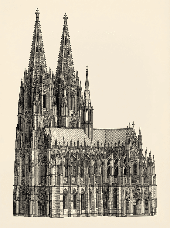 Cologne Cathedral Gothic Line Art Engraving