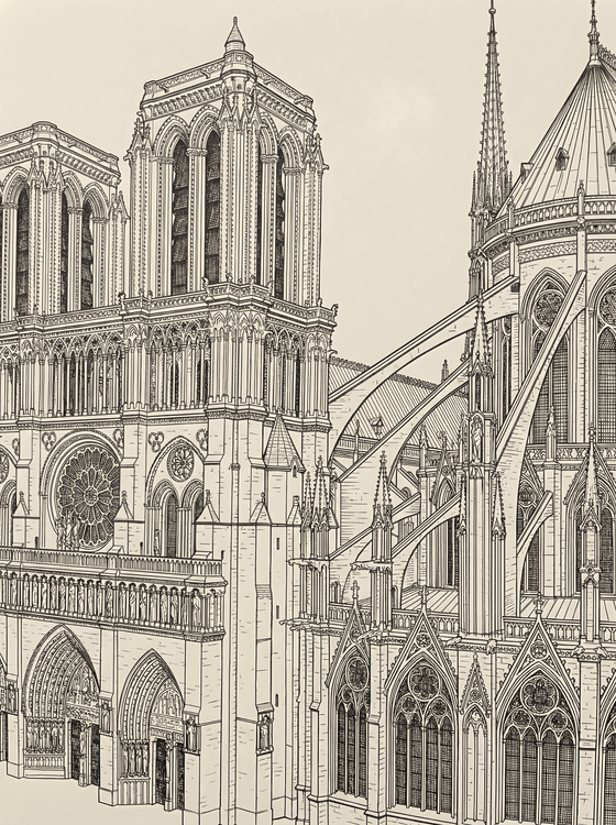 Notre-Dame Paris Gothic Ink Illustration