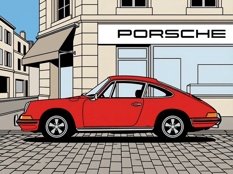 Classic Red Porsche 911 Showroom Illustration
