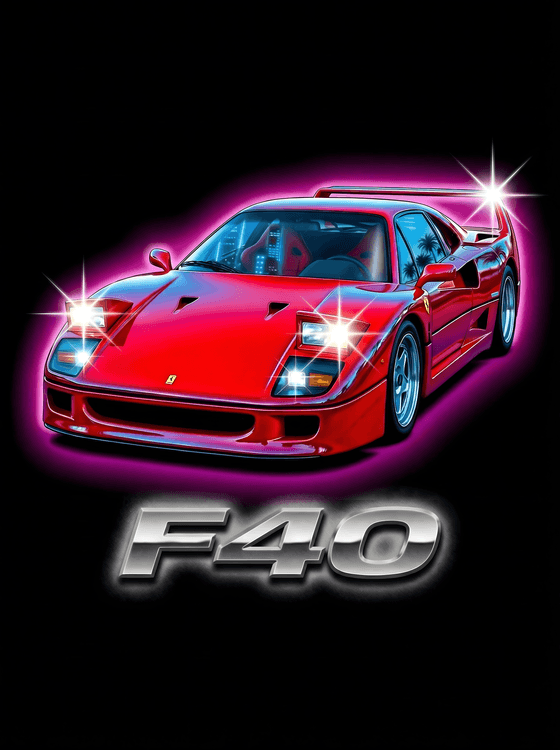 Ferrari F40 Neon Chrome Retro Graphic